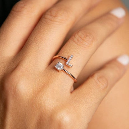 Initial Ring | Adjustable 18k Gold Plated with Cubic Zircon Stones 0