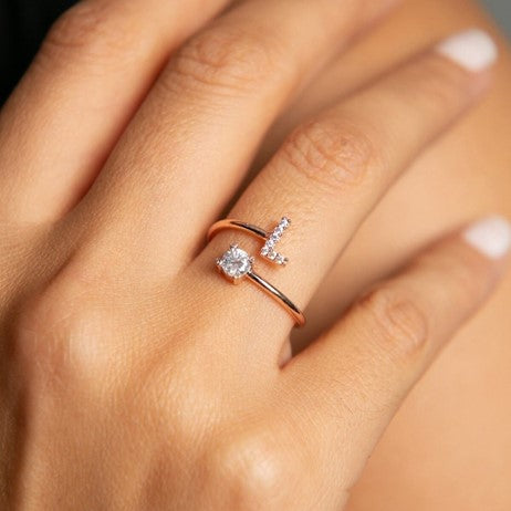 Initial Ring | Adjustable 18k Gold Plated with Cubic Zircon Stones 0