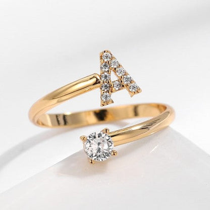 Initial Ring | Adjustable 18k Gold Plated with Cubic Zircon Stones 1