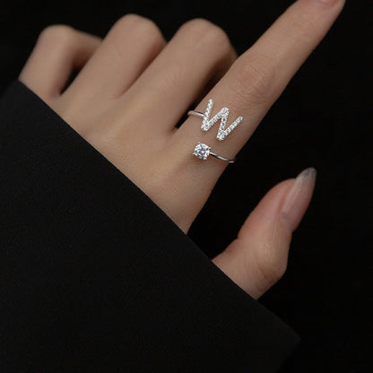 Initial Ring | Adjustable 18k Gold Plated with Cubic Zircon Stones 2