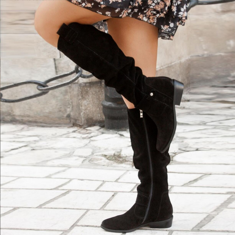 Knee High Slouch Boots | Comfortable Side Zip Long Boots for Women 7