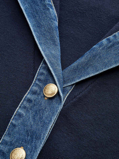 Knit Outerwear | Denim Sailor Collar Long Sleeve with Medium Stretch 2