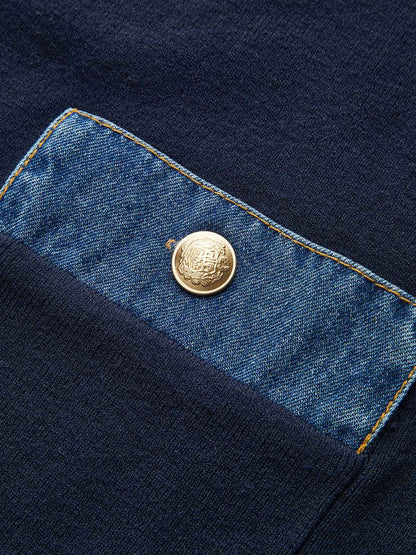 Knit Outerwear | Denim Sailor Collar Long Sleeve with Medium Stretch 3