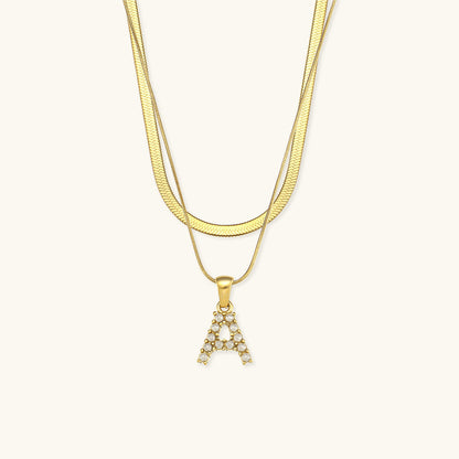 Layered Initial Letter Necklace | 18k Gold with Freshwater Pearls 0