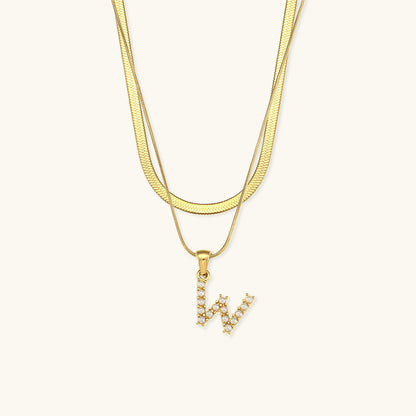 Layered Initial Letter Necklace | 18k Gold with Freshwater Pearls 10