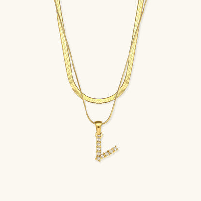Layered Initial Letter Necklace | 18k Gold with Freshwater Pearls 12
