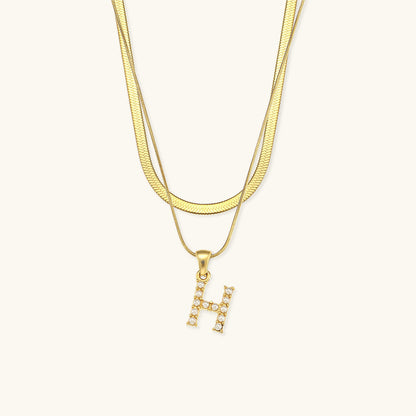 Layered Initial Letter Necklace | 18k Gold with Freshwater Pearls 13