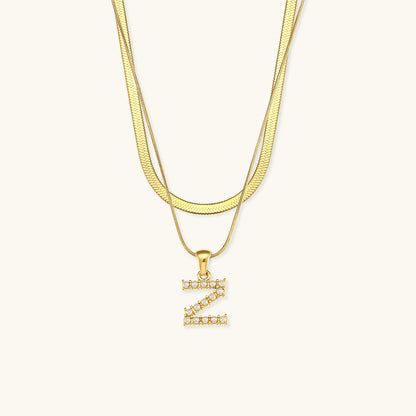 Layered Initial Letter Necklace | 18k Gold with Freshwater Pearls 14