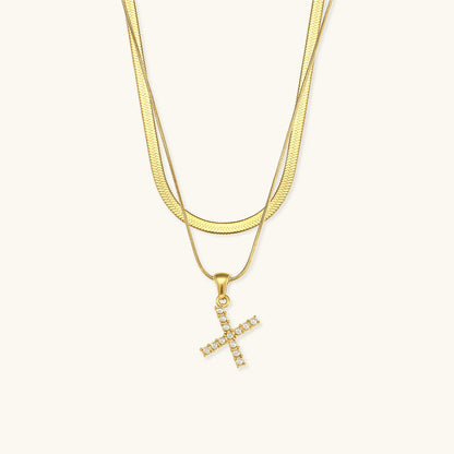 Layered Initial Letter Necklace | 18k Gold with Freshwater Pearls 17