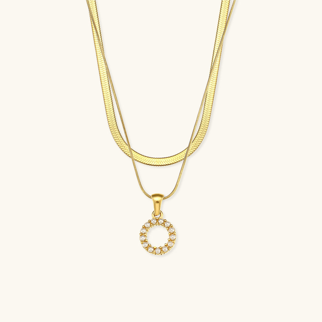 Layered Initial Letter Necklace | 18k Gold with Freshwater Pearls 18