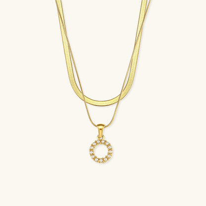 Layered Initial Letter Necklace | 18k Gold with Freshwater Pearls 18