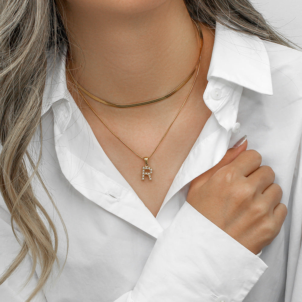 Layered Initial Letter Necklace | 18k Gold with Freshwater Pearls 2