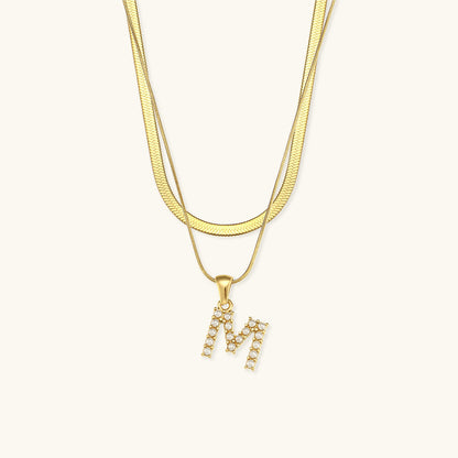 Layered Initial Letter Necklace | 18k Gold with Freshwater Pearls 21