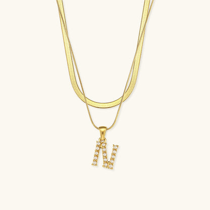 Layered Initial Letter Necklace | 18k Gold with Freshwater Pearls 22