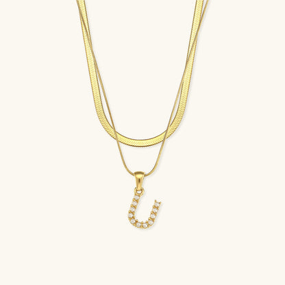Layered Initial Letter Necklace | 18k Gold with Freshwater Pearls 23