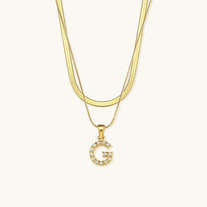 Layered Initial Letter Necklace | 18k Gold with Freshwater Pearls 25