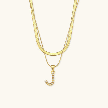 Layered Initial Letter Necklace | 18k Gold with Freshwater Pearls 26