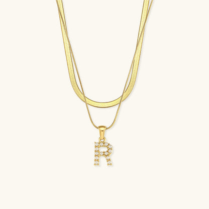Layered Initial Letter Necklace | 18k Gold with Freshwater Pearls 27