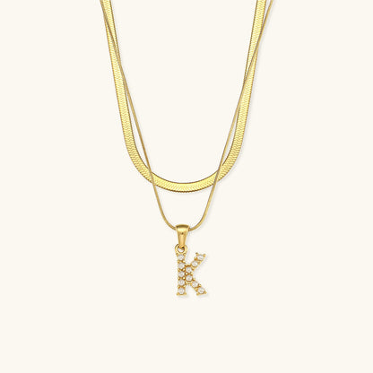 Layered Initial Letter Necklace | 18k Gold with Freshwater Pearls 28