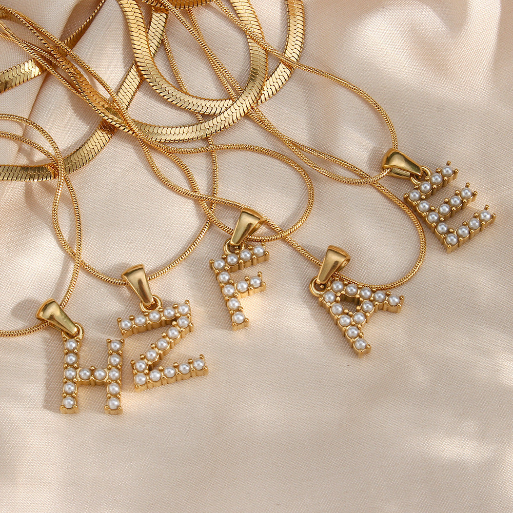 Layered Initial Letter Necklace | 18k Gold with Freshwater Pearls 3