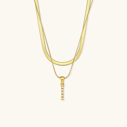 Layered Initial Letter Necklace | 18k Gold with Freshwater Pearls 30