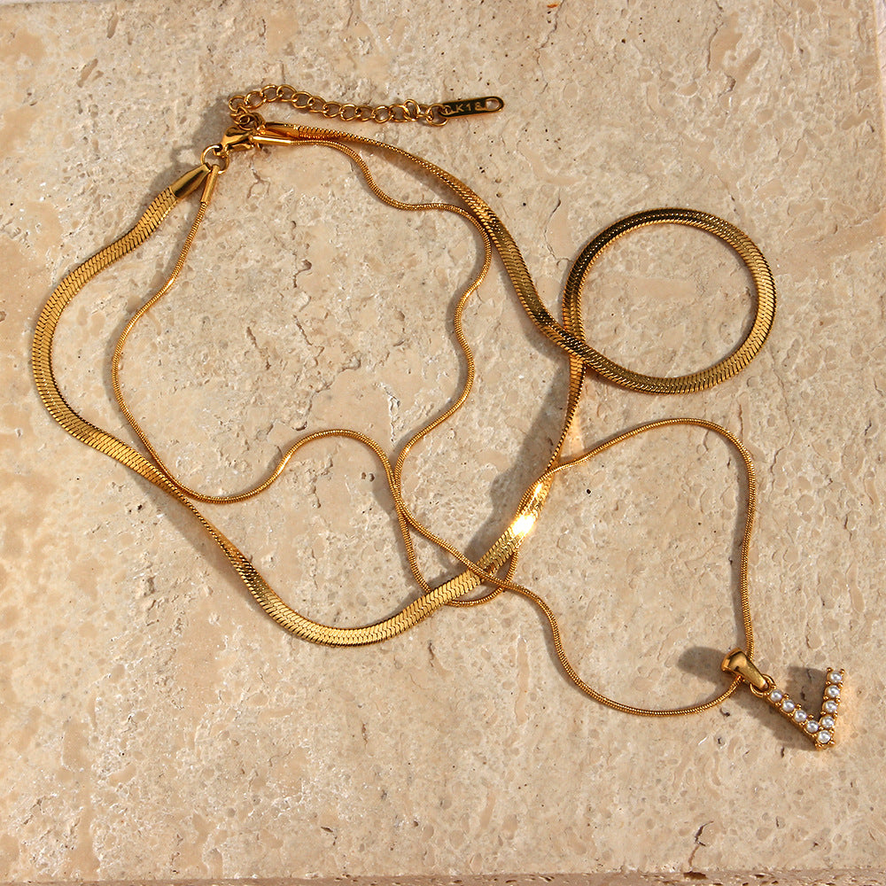 Layered Initial Letter Necklace | 18k Gold with Freshwater Pearls 4