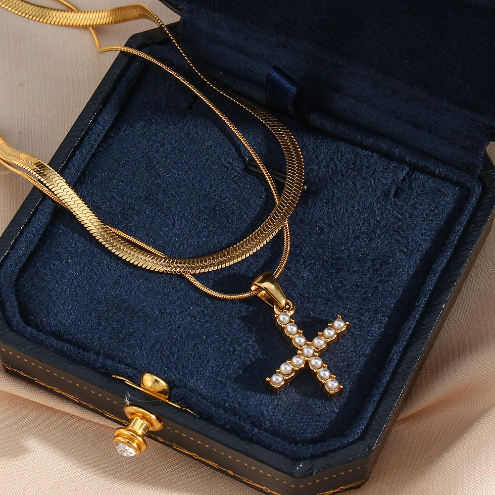Layered Initial Letter Necklace | 18k Gold with Freshwater Pearls 5