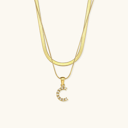 Layered Initial Letter Necklace | 18k Gold with Freshwater Pearls 7