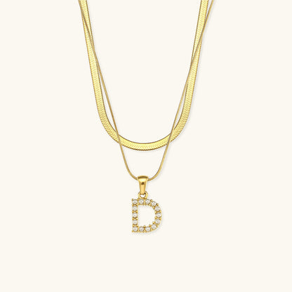 Layered Initial Letter Necklace | 18k Gold with Freshwater Pearls 8