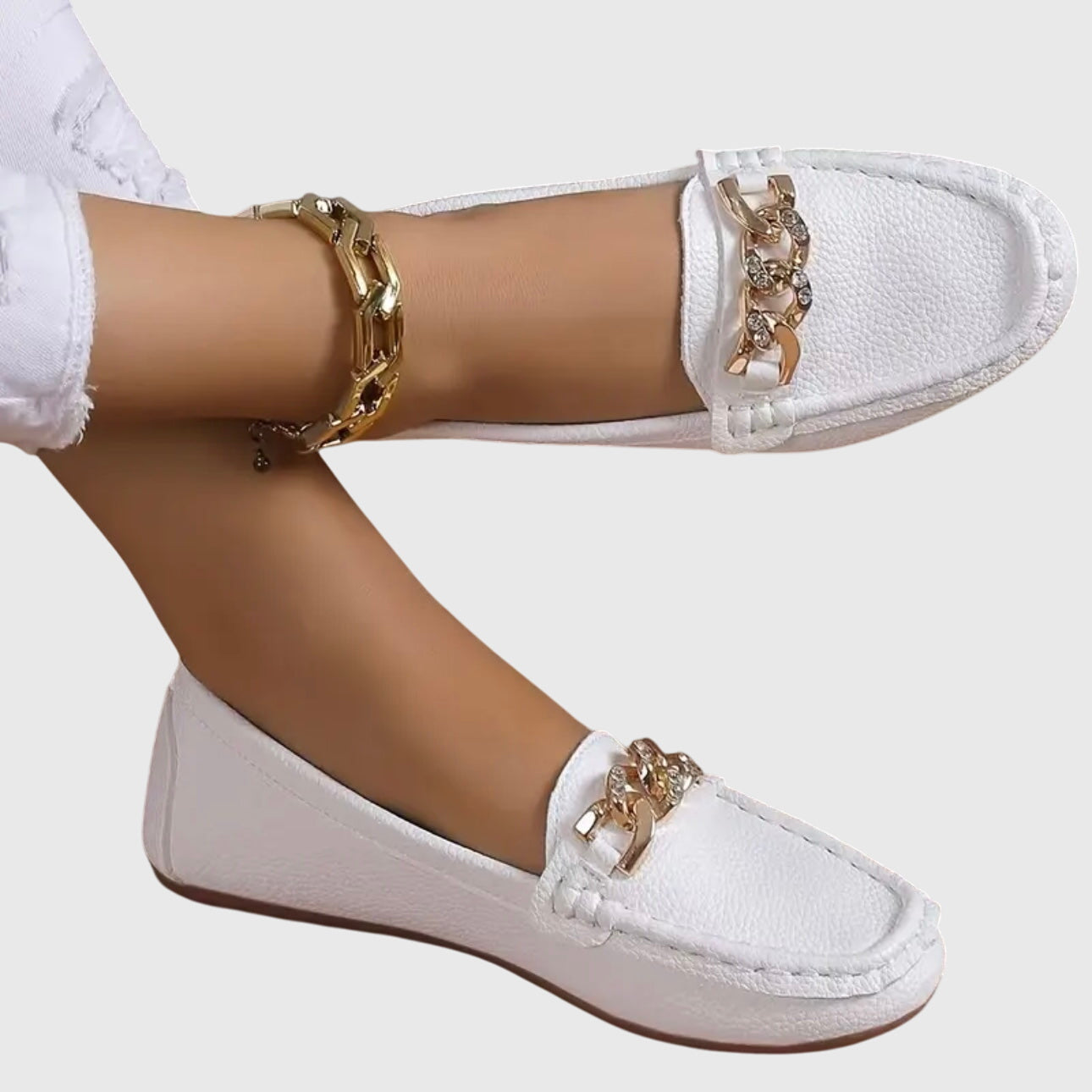 Leather Loafers for Women | Cushioned Slip-On with Gold-Chain Detail 0