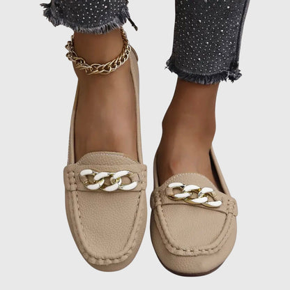 Leather Loafers for Women | Cushioned Slip-On with Gold-Chain Detail 2