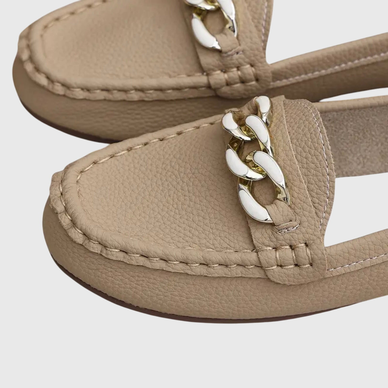 Leather Loafers for Women | Cushioned Slip-On with Gold-Chain Detail 3