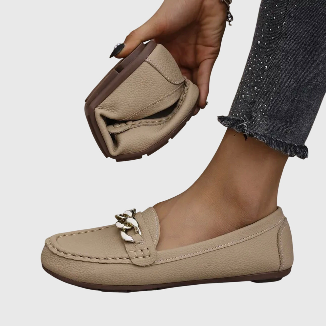 Leather Loafers for Women | Cushioned Slip-On with Gold-Chain Detail 4
