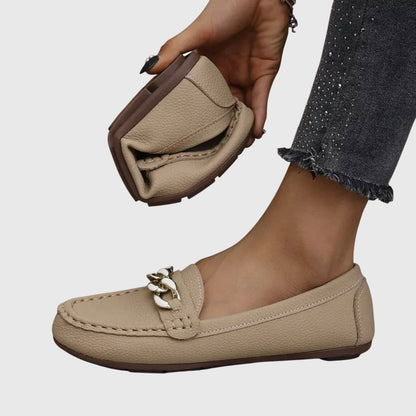 Leather Loafers for Women | Cushioned Slip-On with Gold-Chain Detail 4