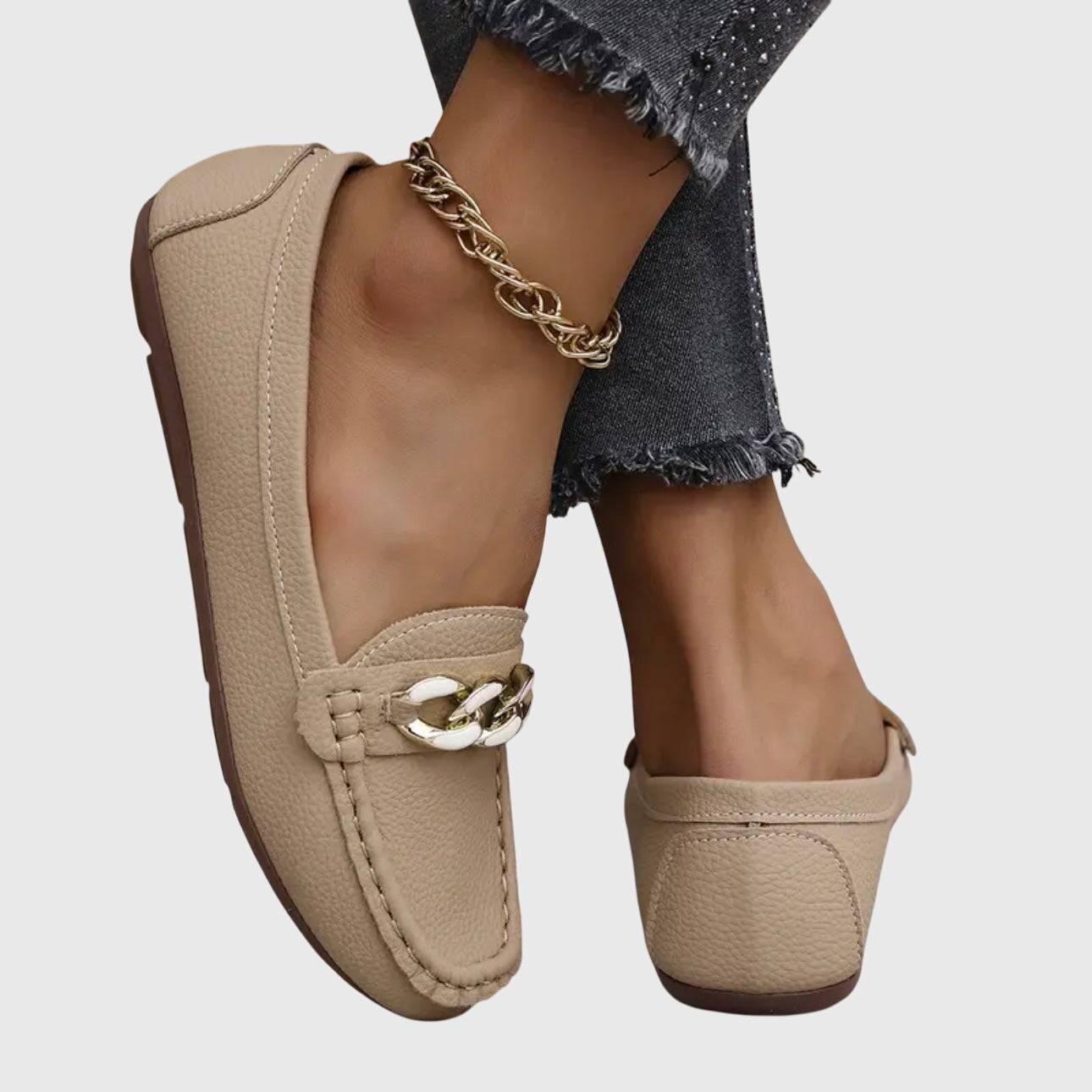 Leather Loafers for Women | Cushioned Slip-On with Gold-Chain Detail 6