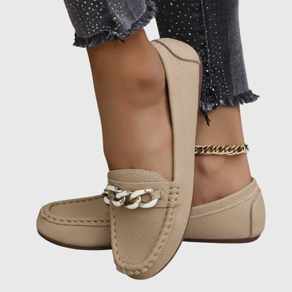 Leather Loafers for Women | Cushioned Slip-On with Gold-Chain Detail 7