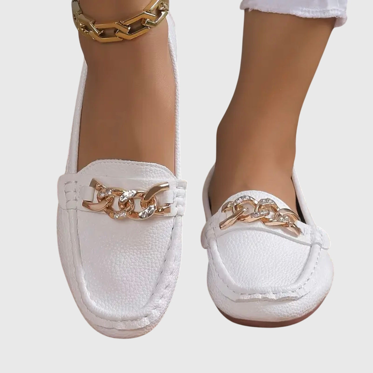 Leather Loafers for Women | Cushioned Slip-On with Gold-Chain Detail 8