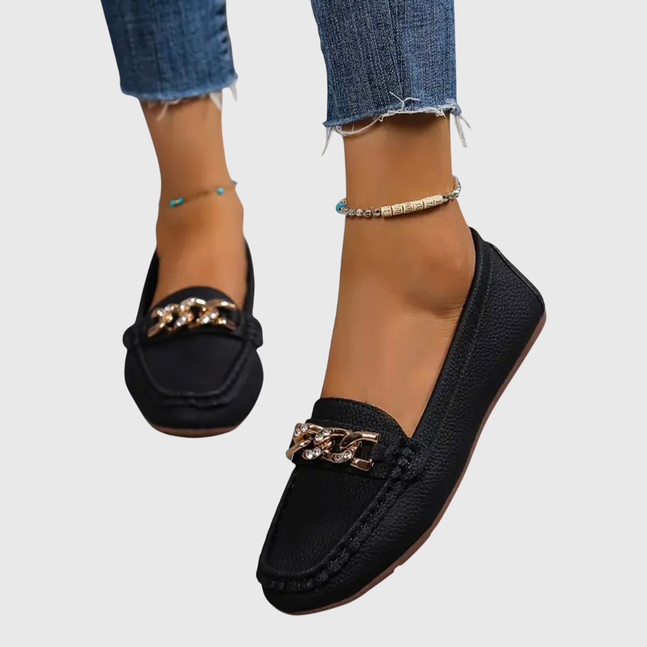 Leather Loafers for Women | Cushioned Slip-On with Gold-Chain Detail 9