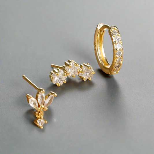 Lia Earring Set | 18K Gold Brass Vermeil Trio for Effortless Stacking 0