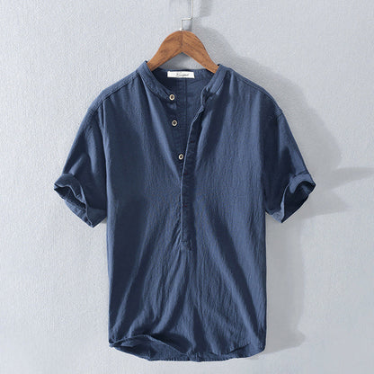 Linen Shirt with Stand Collar | Lightweight Breathable Fabric for Summer Comfort 1