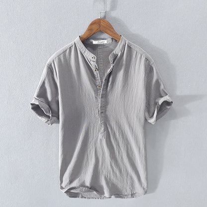 Linen Shirt with Stand Collar | Lightweight Breathable Fabric for Summer Comfort 2