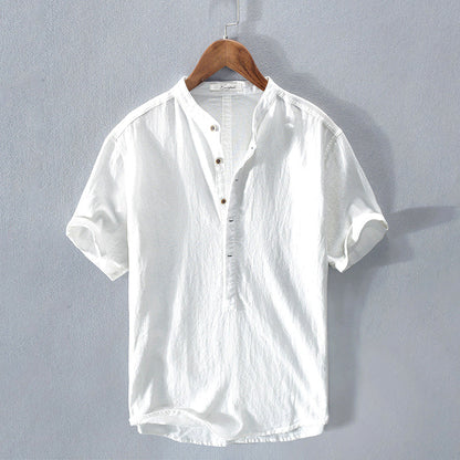 Linen Shirt with Stand Collar | Lightweight Breathable Fabric for Summer Comfort 3