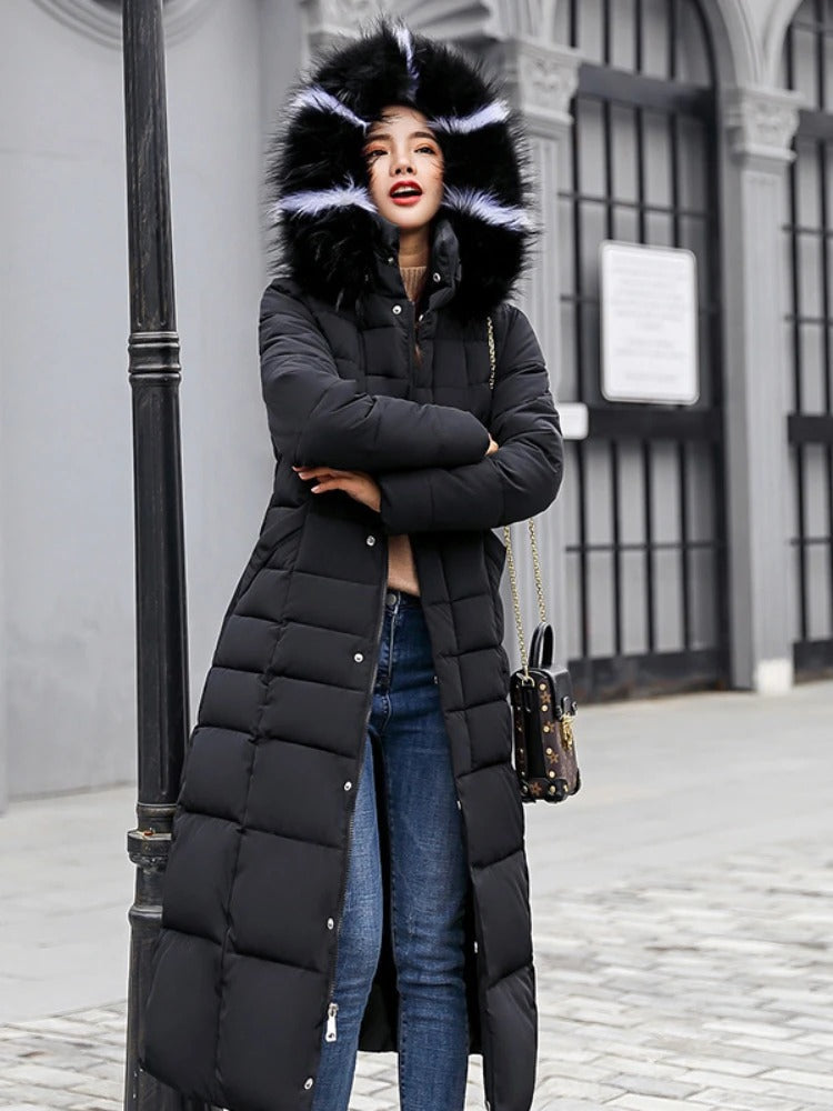 Long Puffer Coat | Stylish Quilted Winter Jacket with Hood and Pockets 0