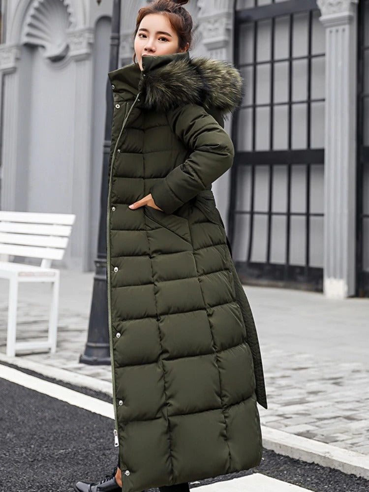 Long Puffer Coat | Stylish Quilted Winter Jacket with Hood and Pockets 1