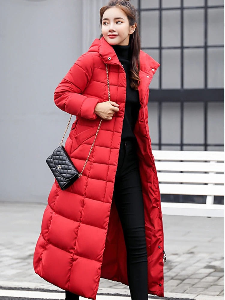 Long Puffer Coat | Stylish Quilted Winter Jacket with Hood and Pockets 2