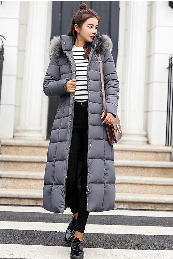 Long Puffer Coat | Stylish Quilted Winter Jacket with Hood and Pockets 4