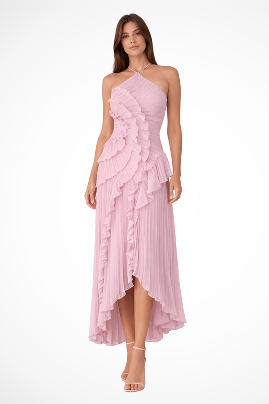 Maxi Dress | Layered Ruffle Halter with Asymmetric Hem for Women 0