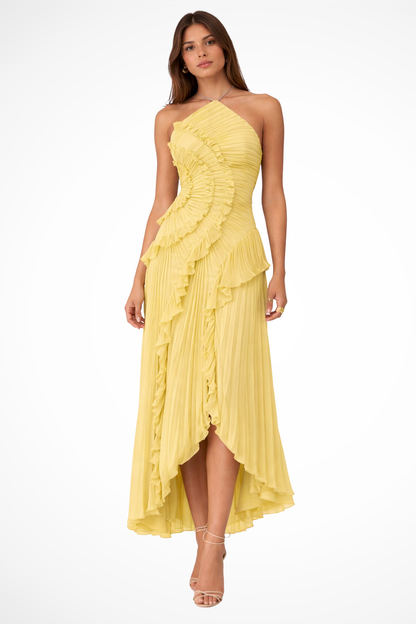 Maxi Dress | Layered Ruffle Halter with Asymmetric Hem for Women 1