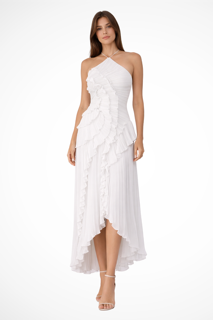 Maxi Dress | Layered Ruffle Halter with Asymmetric Hem for Women 2