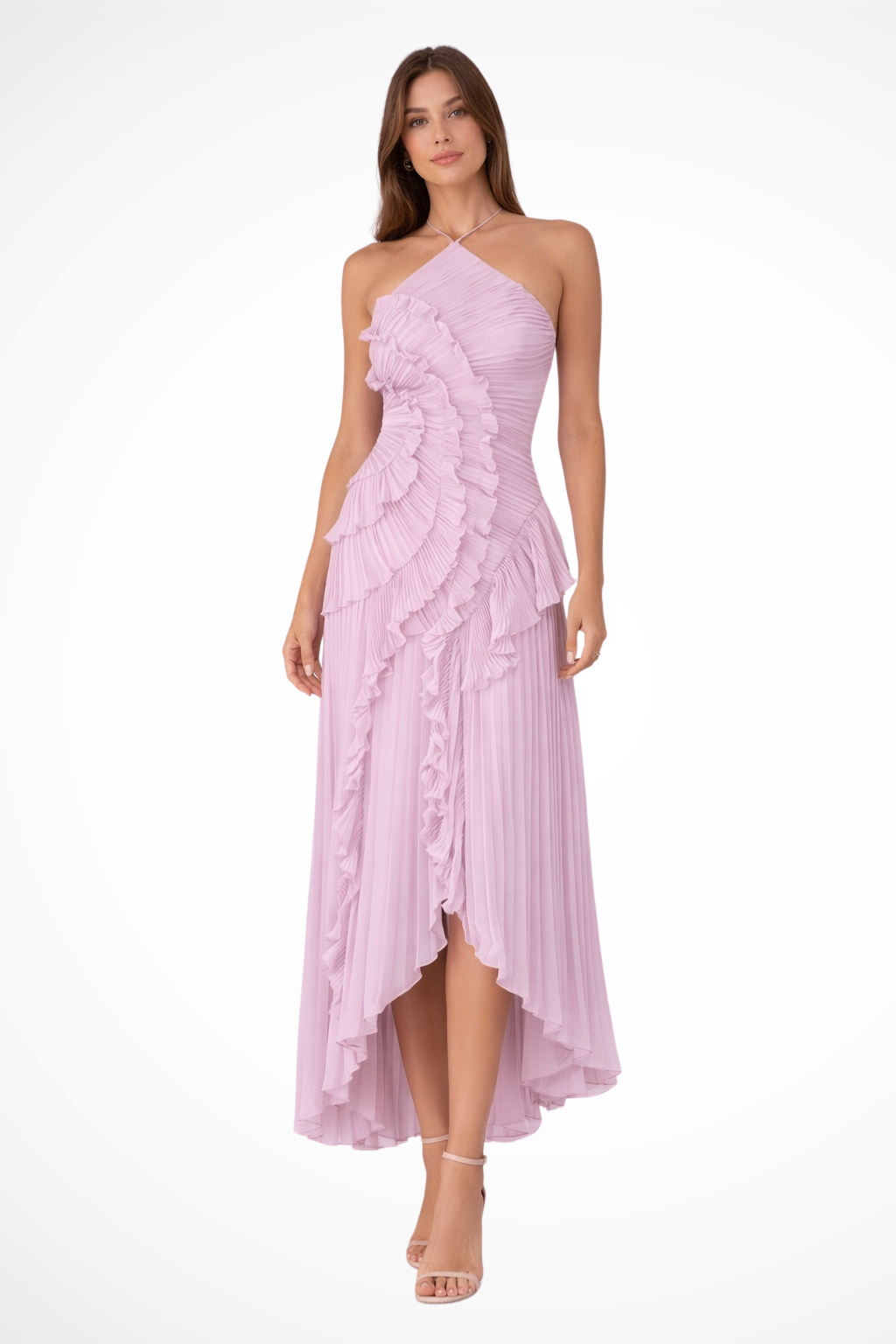 Maxi Dress | Layered Ruffle Halter with Asymmetric Hem for Women 3